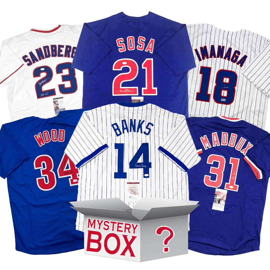 Autographed/Signed Chicago Baseball Jersey Mystery Box with PSA JSA or Beckett COA