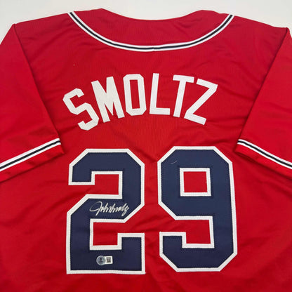 Autographed/Signed John Smoltz Atlanta Red Baseball Jersey Beckett BAS COA