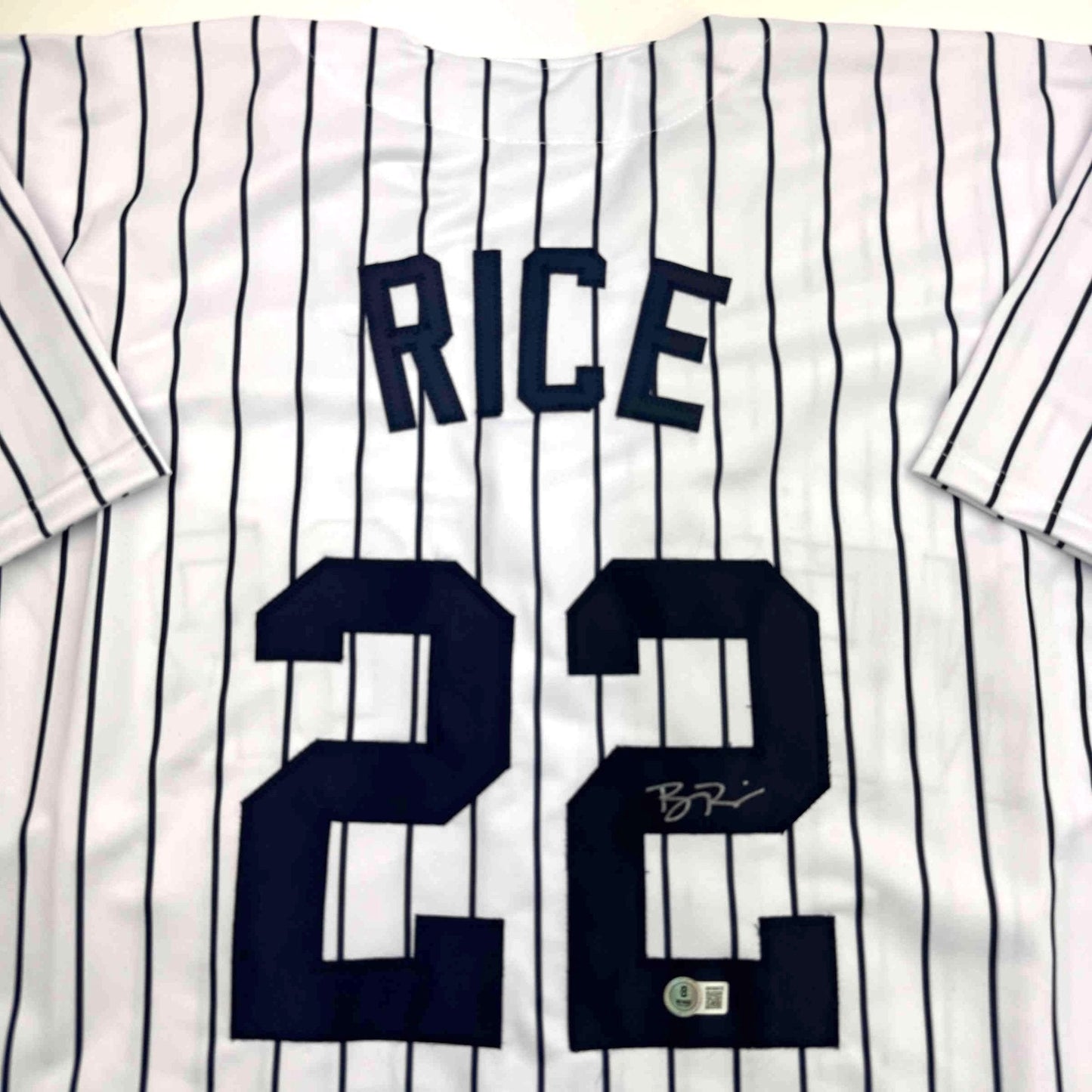Autographed/Signed Ben Rice New York Pinstripe Baseball Jersey JSA COA