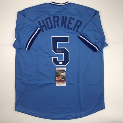 Autographed/Signed Bob Horner Atlanta Light Blue Baseball Jersey JSA COA