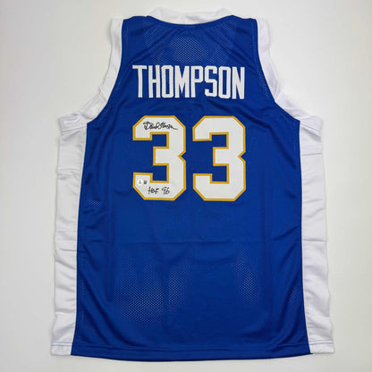 Autographed/Signed David Thompson HOF 96 Denver Blue Retro Rainbow Basketball Jersey Beckett BAS COA