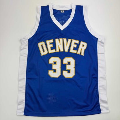 Autographed/Signed David Thompson HOF 96 Denver Blue Retro Rainbow Basketball Jersey Beckett BAS COA