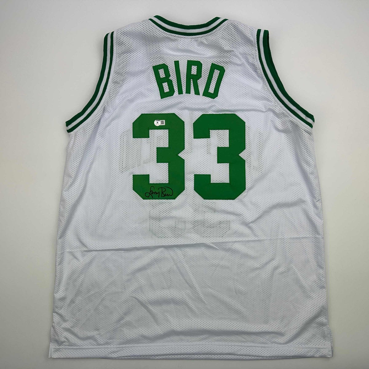 Autographed/Signed Larry Bird Boston White Basketball Jersey Beckett BAS COA