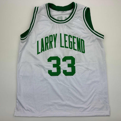 Autographed/Signed Larry Bird Boston White Basketball Jersey Beckett BAS COA
