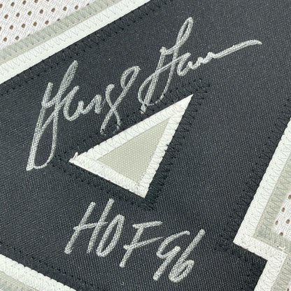 Framed Autographed/Signed George Gervin 35x39 HOF 96 San Antonio White Basketball Jersey JSA COA