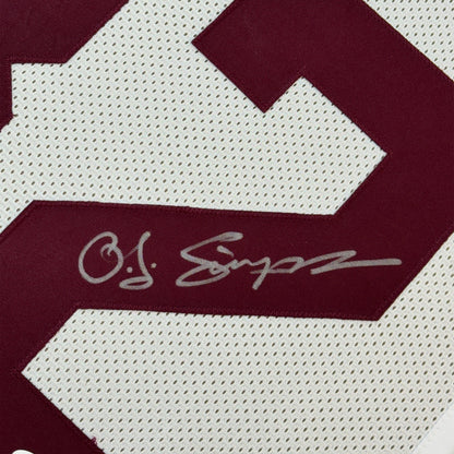 Framed Autographed/Signed OJ O.J. Simpson 35x39 USC Trojans White College Football Jersey JSA COA