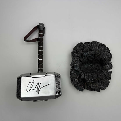 Autographed/Signed Chris Hemsworth Thor Mjolnir 17" Hammer with Base Marvel Avengers Infinity War End Game Replica Movie Prop Beckett BAS COA