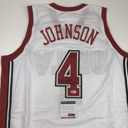 Autographed/Signed Larry Johnson UNLV White College Basketball Jersey PSA/DNA COA