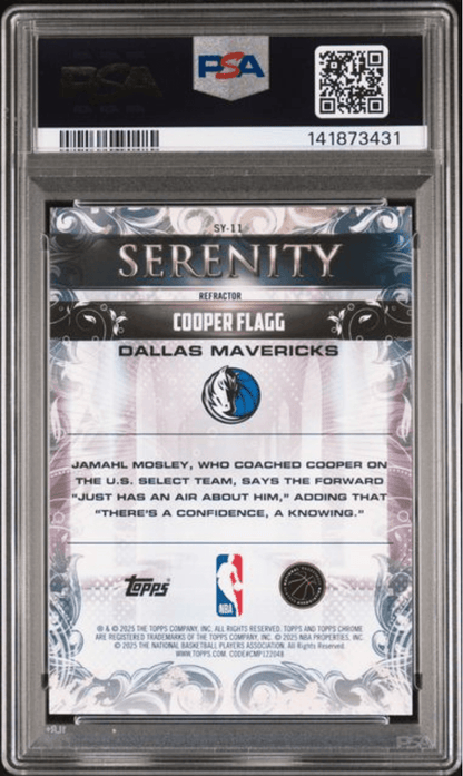 Graded 2025 Topps Chrome Cooper Flagg #SY11 Serenity Refractor Rookie RC Basketball Card PSA 10 Gem Mint