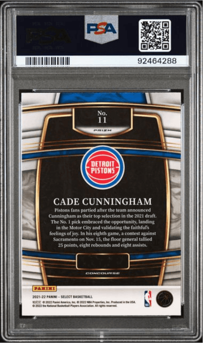 Graded 2021 Panini Select Cade Cunningham #11 Orange Flash Prizm Rookie RC Basketball Card PSA 10 Gem Mint