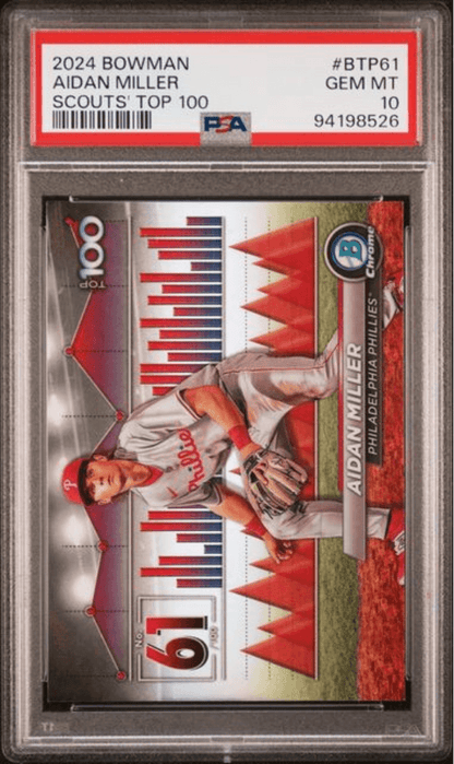 Graded 2024 Topps Bowman Aidan Miller #BTP61 Scouts Top 100 Rookie RC Baseball Card PSA 10 Gem Mint