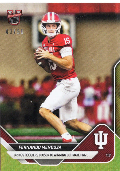2025 Topps Bowman U Now Fernando Mendoza #66 Gold Foil /50 Indiana Hoosiers Rookie RC Football Card