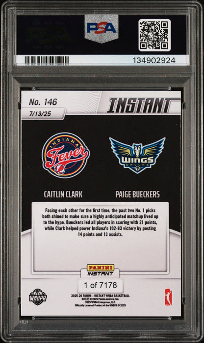 Graded 2025 Panini Instant Caitlin Clark/Paige Bueckers #146 Basketball Card PSA 10 Gem Mint