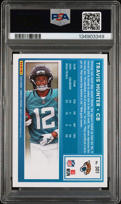 Graded 2025 Panini Donruss Travis Hunter #301 Rookie RC Football Card PSA 9 Mint