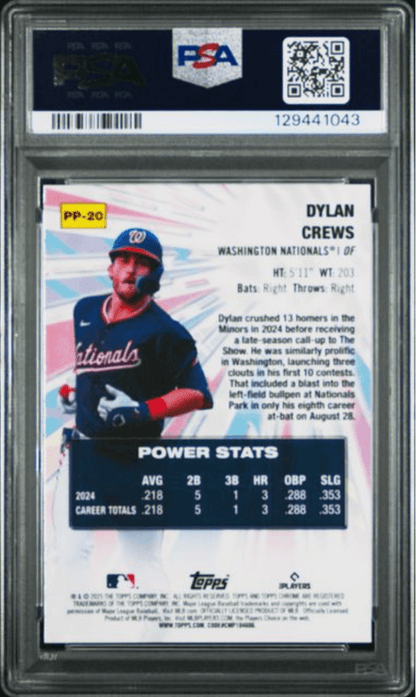 Graded 2025 Topps Chrome Dylan Crews #PP20 Power Players Rookie RC Baseball Card PSA 10 Gem Mint