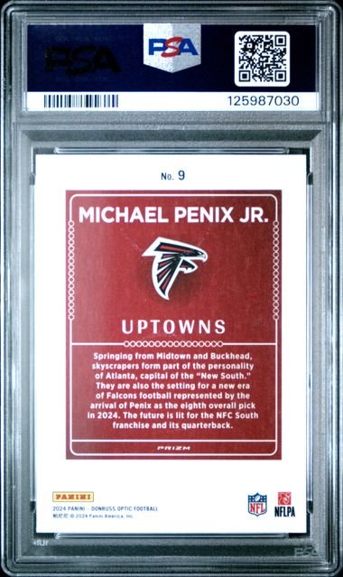 Graded 2024 Panini Donruss Optic Michael Penix Jr #9 Uptowns Rookie RC Football Card PSA 9 Mint