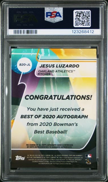Graded 2020 Topps Bowmans Best Jesus Luzardo #B20JL /10 Best of 2020 Red Refractor Auto Rookie RC Baseball Card PSA 10 Gem Mint