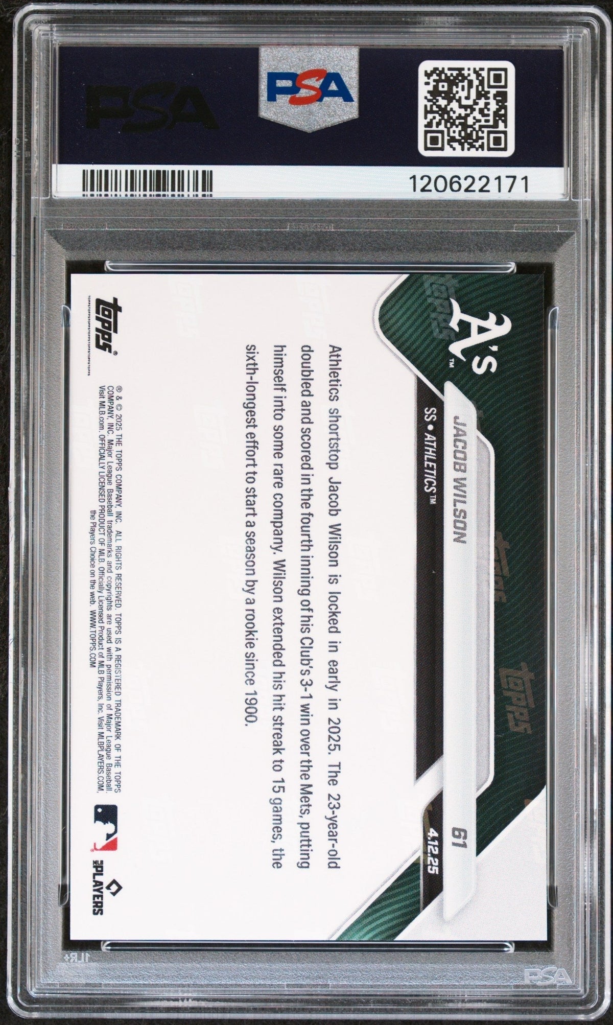 Graded 2025 Topps Now Jacob Wilson #61 Rookie RC Baseball Card PSA 10 Gem Mint