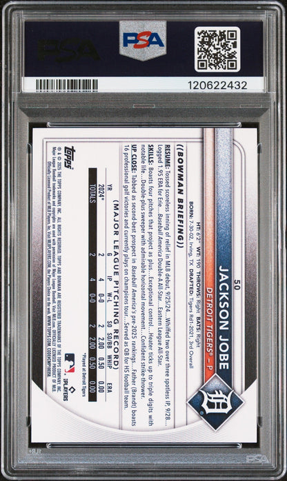Graded 2025 Topps Bowman Jackson Jobe #50 Rookie RC Baseball Card PSA 10 Gem Mint
