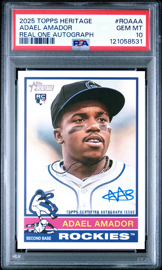 Graded 2025 Topps Heritage Adael Amador #ROAAA Real One Autograph Rookie RC Baseball Card PSA 10 Gem Mint