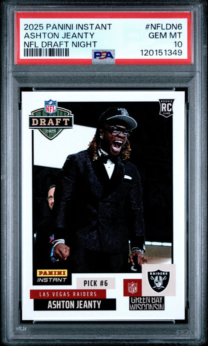 Graded 2025 Panini Instant Ashton Jeanty #NFLDN6 NFL Draft Night Rookie RC Football Card PSA 10 Gem Mint