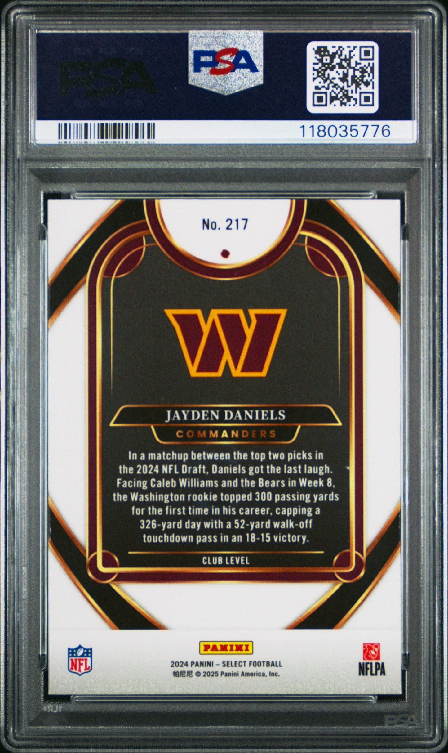Graded 2024 Panini Select Jayden Daniels #217 Rookie RC Football Card PSA 10 Gem Mint