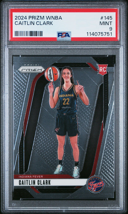 Graded 2024 Panini Prizm Caitlin Clark #145 Rookie RC Basketball Card PSA 9 Mint