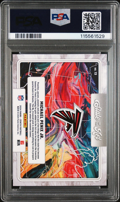 Graded 2024 Panini Zenith Michael Penix Jr #13 State of the Art Rookie RC Football Card PSA 10 Gem Mint