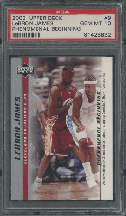 Graded 2003-04 Upper Deck UD LeBron James #9 Phenomenal Beginning Rookie RC Basketball Card PSA 10 Gem Mint
