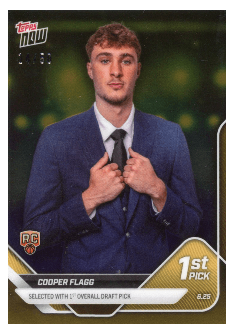 2025 Topps Now Cooper Flagg #D1 Gold Chrome /50 Dallas Mavericks Rookie RC Basketball Card