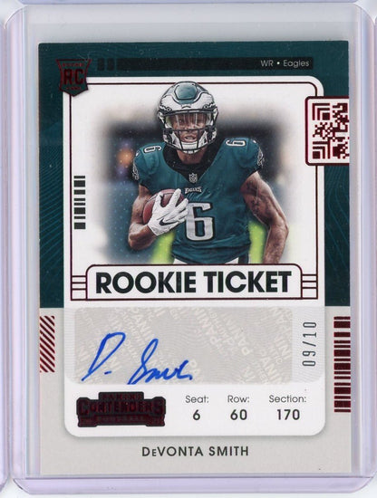 2021 Panini Contenders Red Variation Rookie Ticket Devonta Smith #107 /10 Auto Rookie RC Football Card