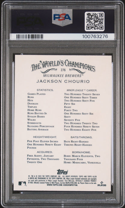 Graded 2024 Topps Allen & Ginter Jackson Chourio #276 Chrome Rookie RC Baseball Card PSA 10 Gem Mint