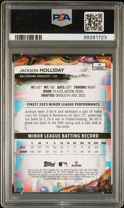 Graded 2024 Topps Finest Jackson Holliday #76 Rookie RC Baseball Card PSA 9 Mint