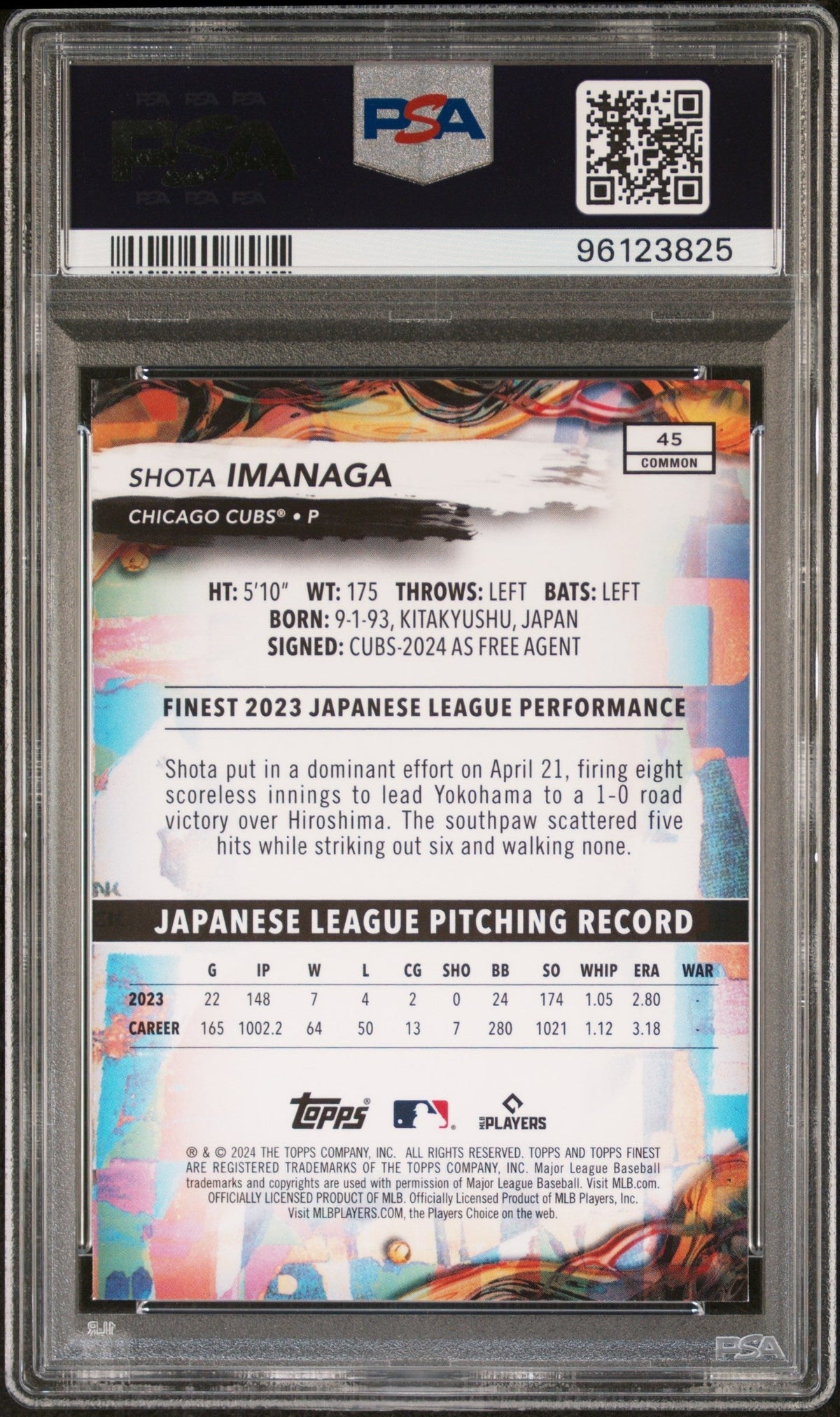 Graded 2024 Topps Finest Shota Imanaga #45 Rookie RC Baseball Card PSA 10 Gem Mint