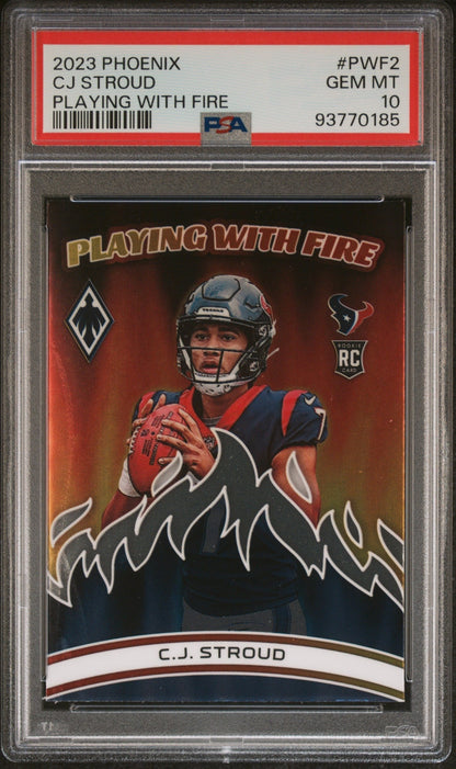 Graded 2023 Panini Phoenix CJ Stroud #PWF2 Playing With Fire Rookie RC Football Card PSA 10 Gem Mint