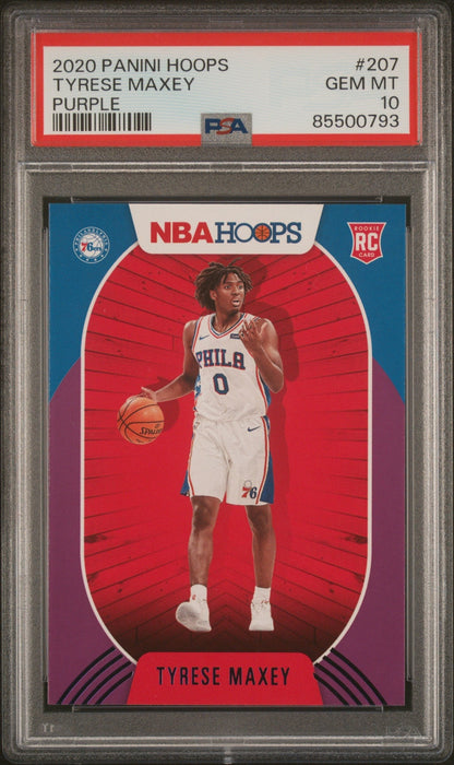 Graded 2020 Panini Hoops Tyrese Maxey #207 Purple Rookie RC Basketball Card PSA 10 Gem Mint