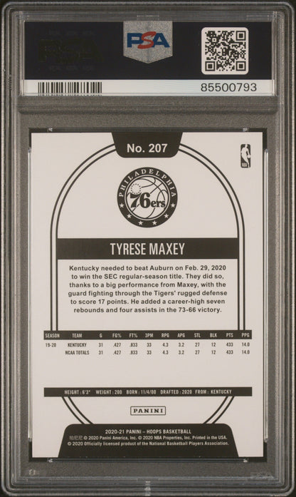 Graded 2020 Panini Hoops Tyrese Maxey #207 Purple Rookie RC Basketball Card PSA 10 Gem Mint