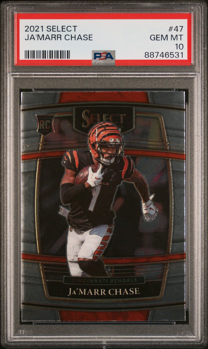 Graded 2021 Panini Select Ja'Marr Chase #47 Rookie RC Football Card PSA 10 Gem Mint