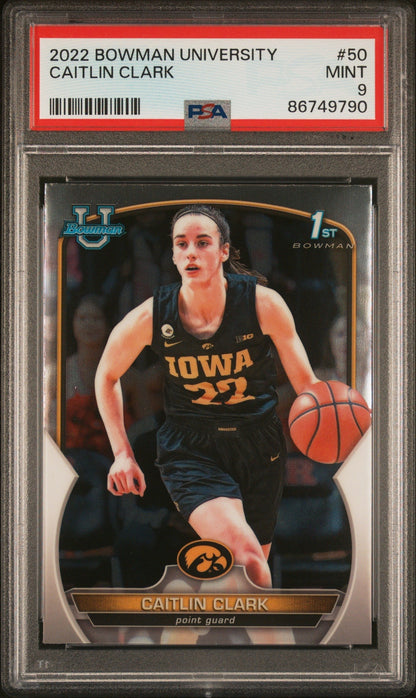 Graded 2022 Topps Bowman University Caitlin Clark #50 Rookie RC Basketball Card PSA 9 Mint