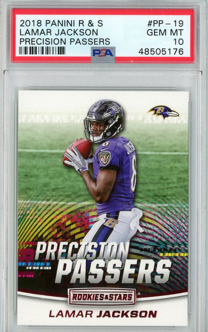 Graded 2018 Panini Rookies & Stars Lamar Jackson #PP-19 Precision Passers Rookie RC Football Card PSA 10 Gem Mint