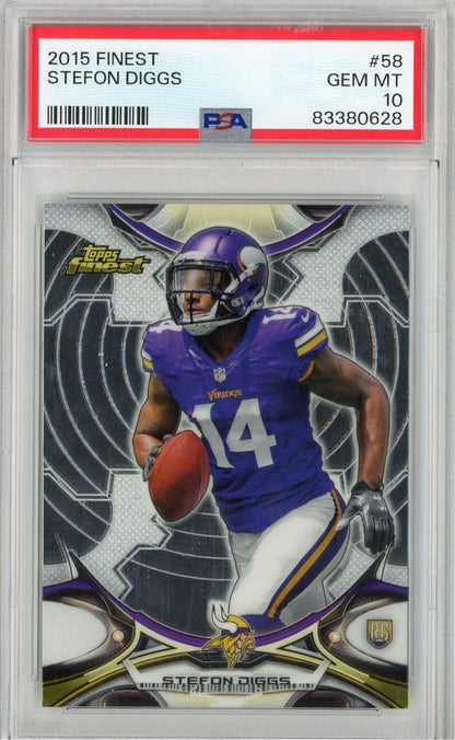 Graded 2015 Topps Finest Stefon Diggs #58 Rookie RC Football Card PSA 10 Gem Mint