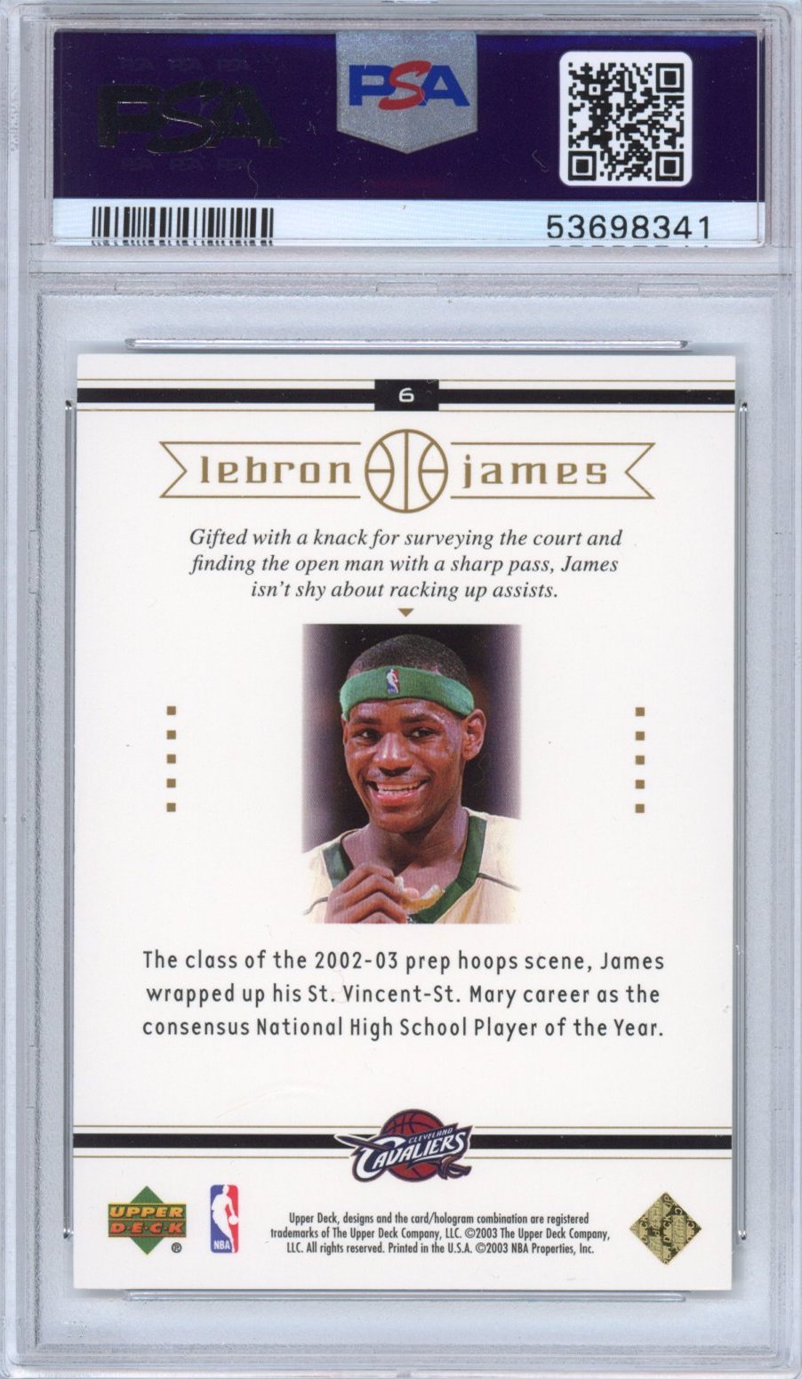 Graded 2003-04 Upper Deck LeBron James #6 Box Set Rookie RC Basketball Card PSA 9 Mint