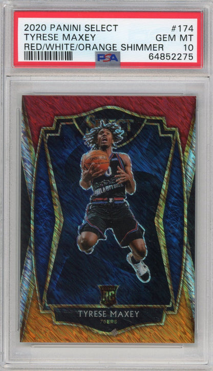 Graded 2020-21 Panini Select Tyrese Maxey #174 Red White Orange Shimmer Rookie RC Basketball Card PSA 10 Gem Mint