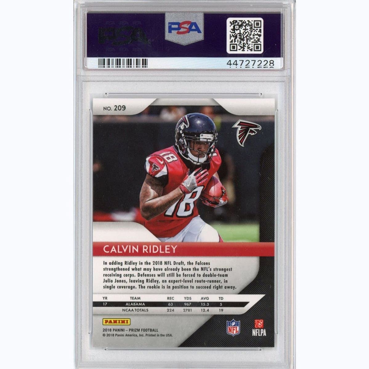 Graded 2018 Panini Prizm Calvin Ridley #209 Rookie RC Football Card PSA 10 Gem Mint