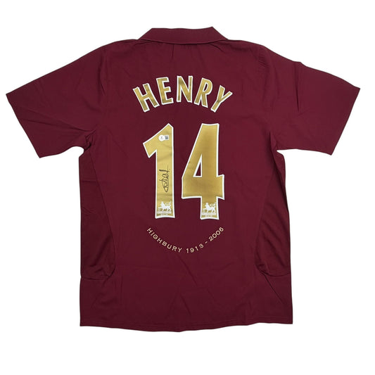 Autographed/Signed Thierry Henry Arsenal Red Soccer Jersey Beckett BAS COA