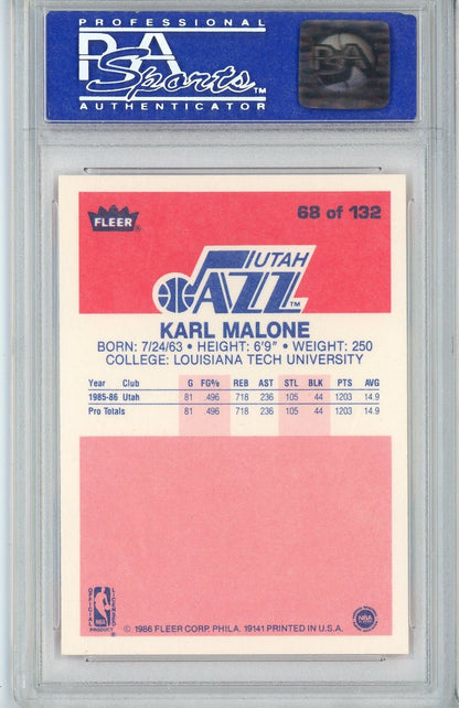 Graded 1986 Fleer Karl Malone #68 Rookie RC Basketball Card PSA 8 NM-MT