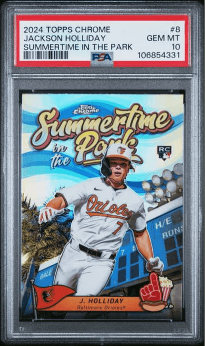 Graded 2024 Topps Chrome Jackson Holliday #8 Summertime in the Park Rookie RC Baseball Card PSA 10 Gem Mint
