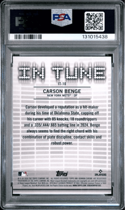 Graded 2024 Topps Bowman Draft Carson Benge #IT10 In Tune Rookie RC Baseball Card PSA 10 Gem Mint