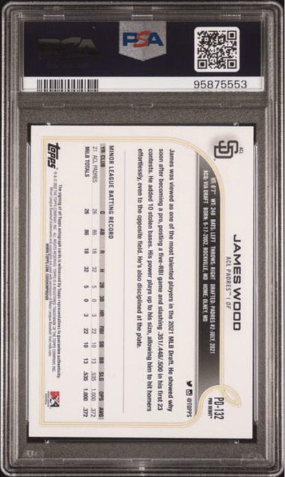 Graded 2022 Topps Pro Debut James Wood #PD132 Autograph Rookie RC Baseball Card PSA 10 Gem Mint
