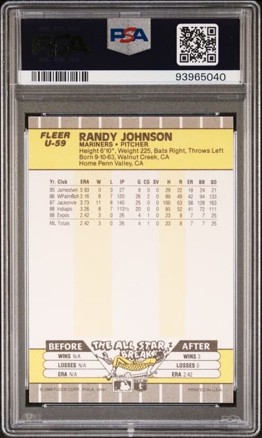 Graded 1989 Fleer Update Randy Johnson #U-59 Rookie RC Baseball Card PSA 10 Gem Mint